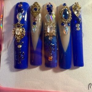 Blue and Gold Embellished Nail Set